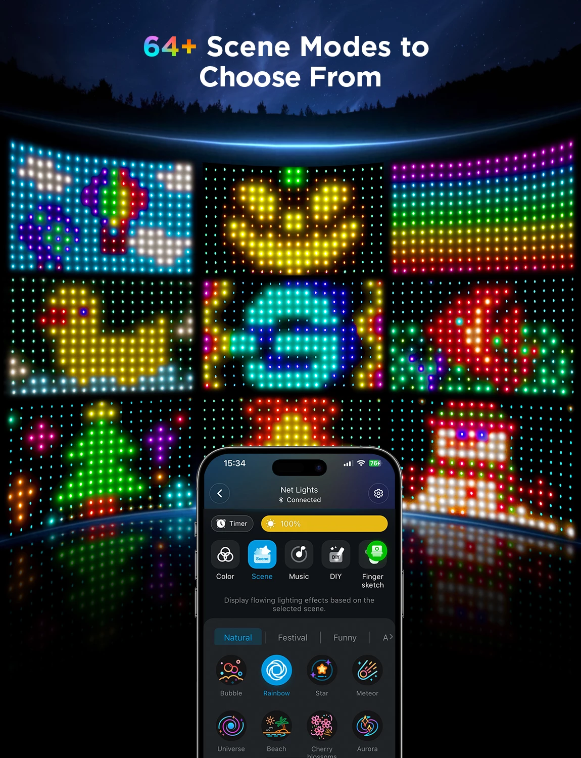 Drita rrjetë LED Govee Net Lights, RGBIC 240 LED, 0.85 x 1.43 m, Bluetooth, IP65