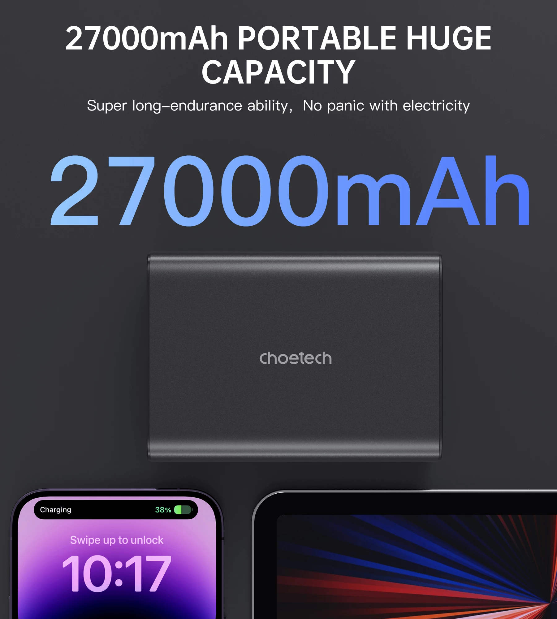 Powerbank Choetech B635BK, 27000mAh, 22.5W, e zezë