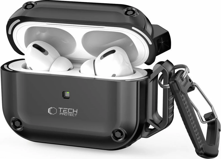 Mbështjellës Tech-Protect Rough Hook për AirPods Pro/Pro 2, i zi, me karabiner
