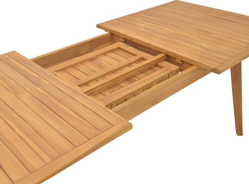 Tavolinë me karrige për terasë Banou-Pino, dru tik natyral, e zezë, 180/240x100x75cm, 7 copë