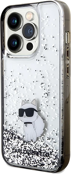 Mbështjellës Karl Lagerfeld Liquid Glitter Choupette për iPhone 14 Pro Max, Transparent, Argjendtë