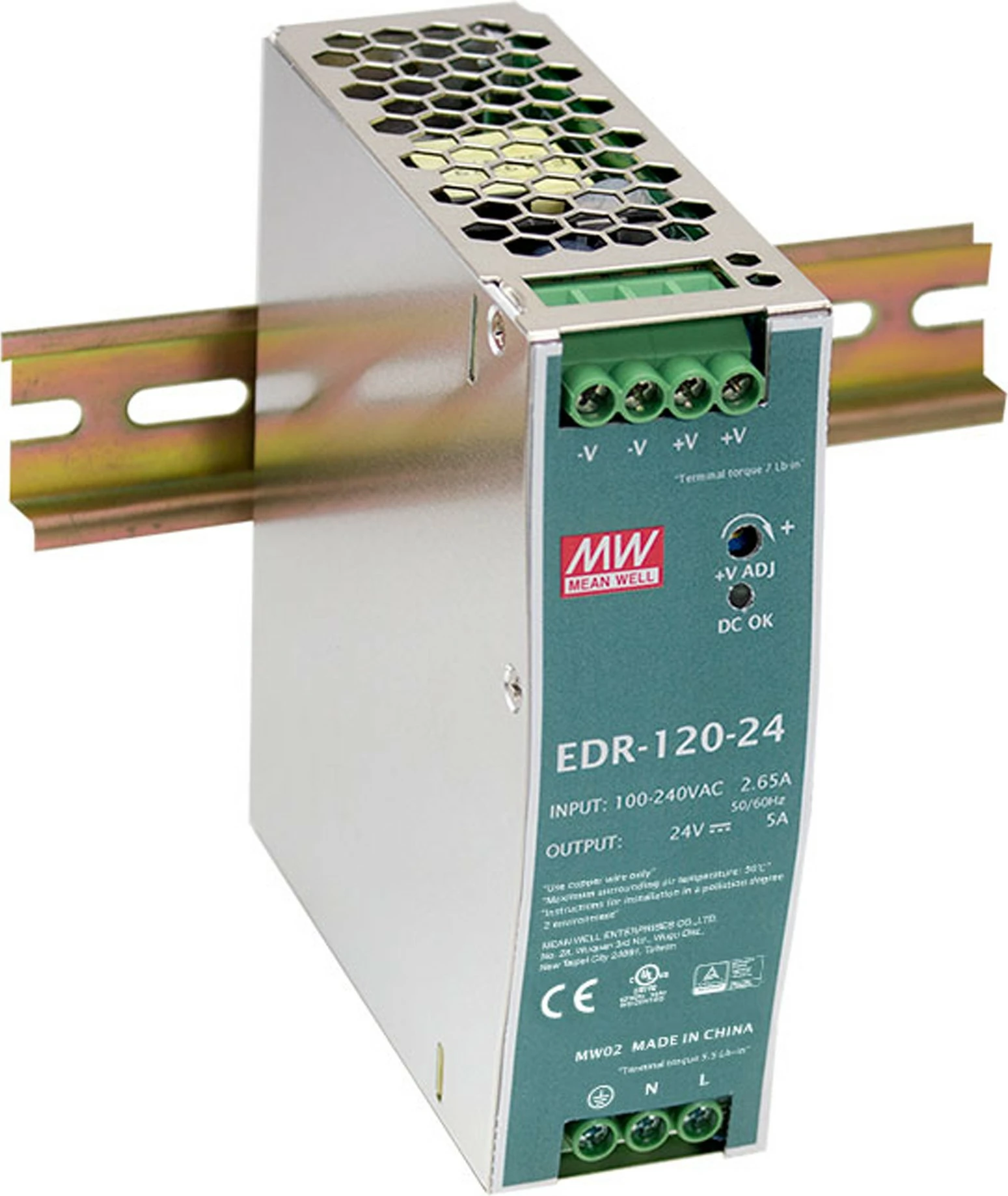 Furnizues energjie LevelOne 48V DC, 120W, DIN-Rail, PoE Gati, Ngjyrë Mint, Argjend