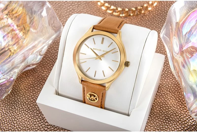Orë dore femra Michael Kors Slim Runway MK7543, kafe