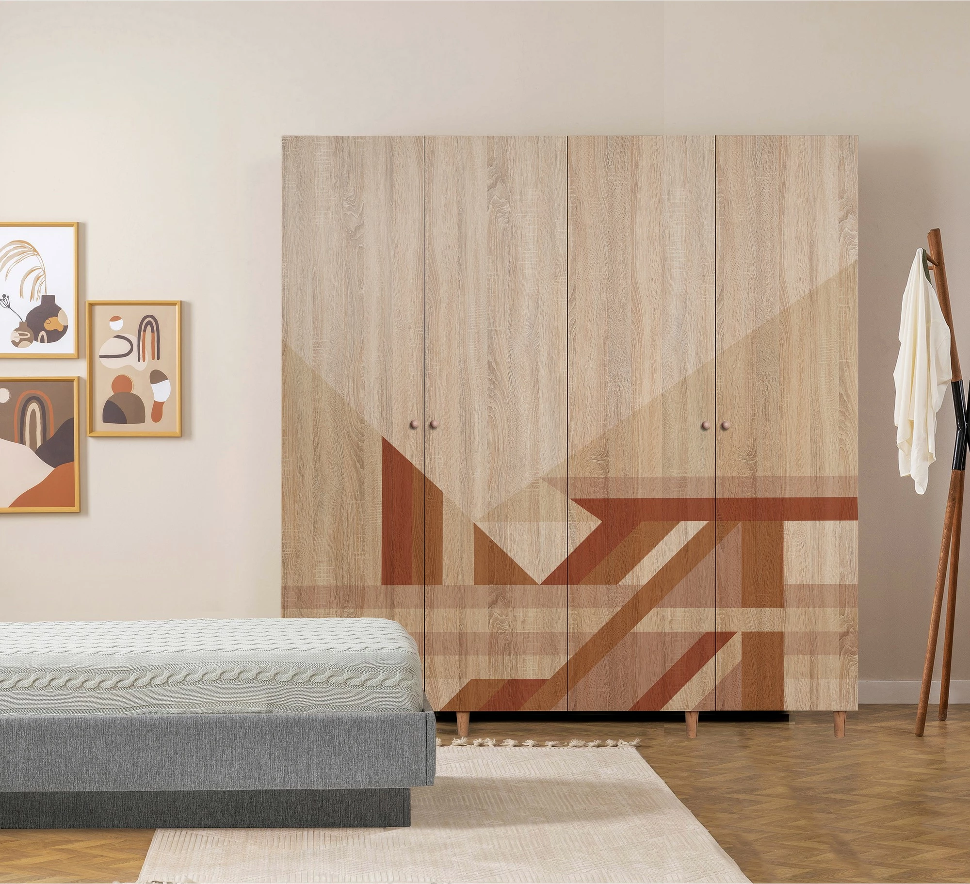 Dollap garderobe Sonomo, këmbë druri, doreza druri, Skye Decor, Loni 4 -910