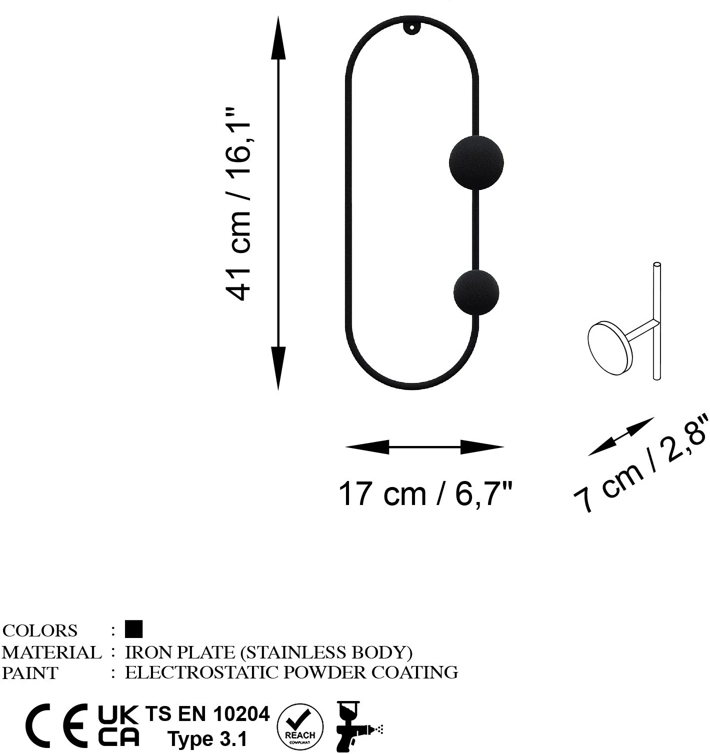Varëse muri metalike, ngjyrë e zezë, Wallity, Cricket