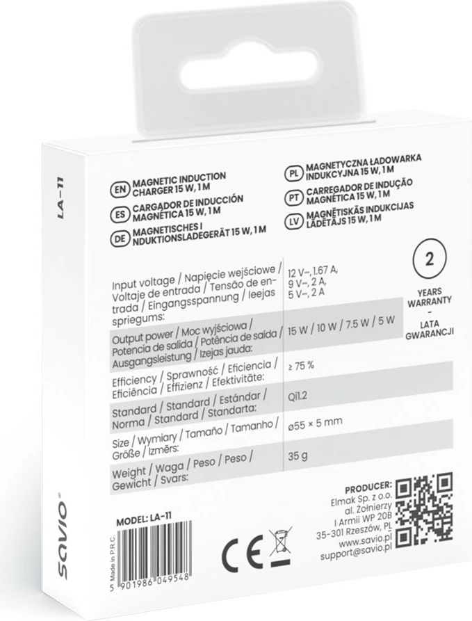 Karikues wireless magnetik Savio LA-11, 15 W, USB Type-C, Bardhë/Gri