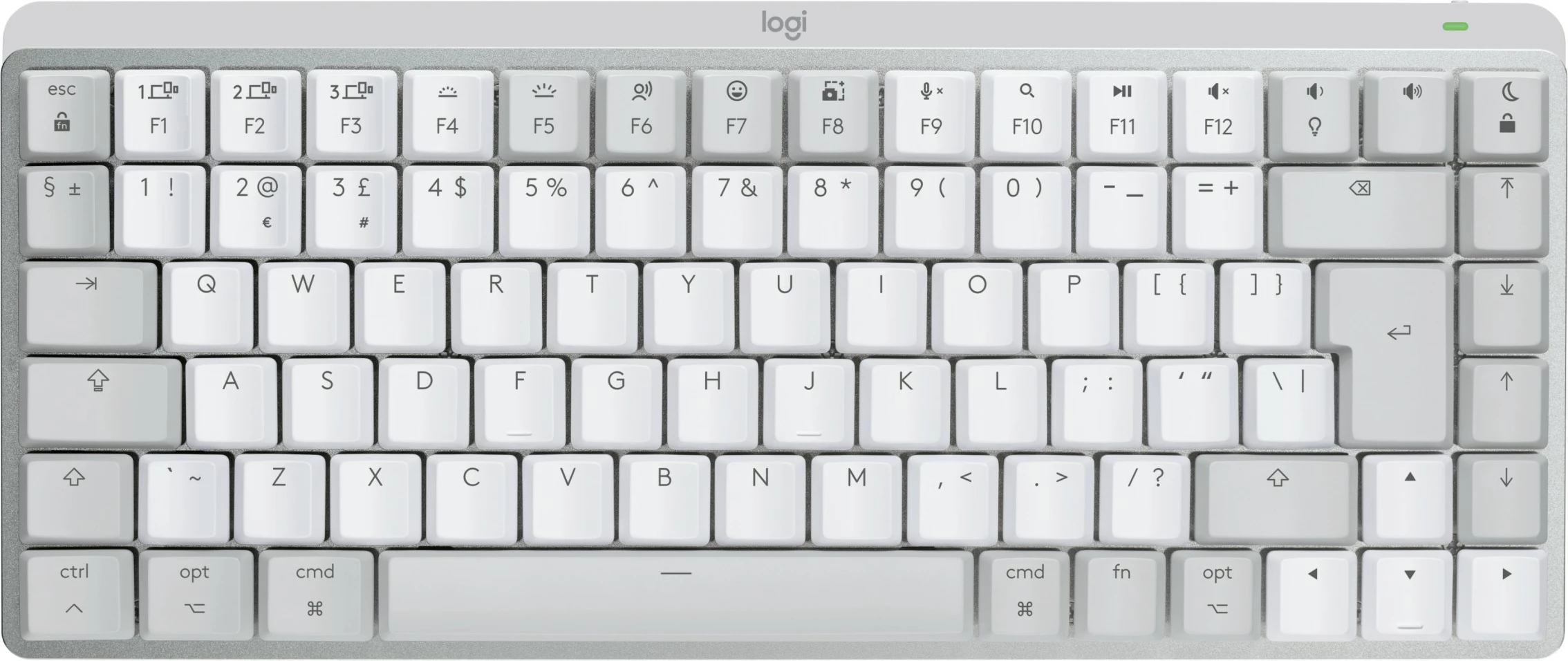 Tastierë mekanike Logitech MX Mechanical Mini për Mac, Wireless, Bluetooth, LED, Gri, Bardhë