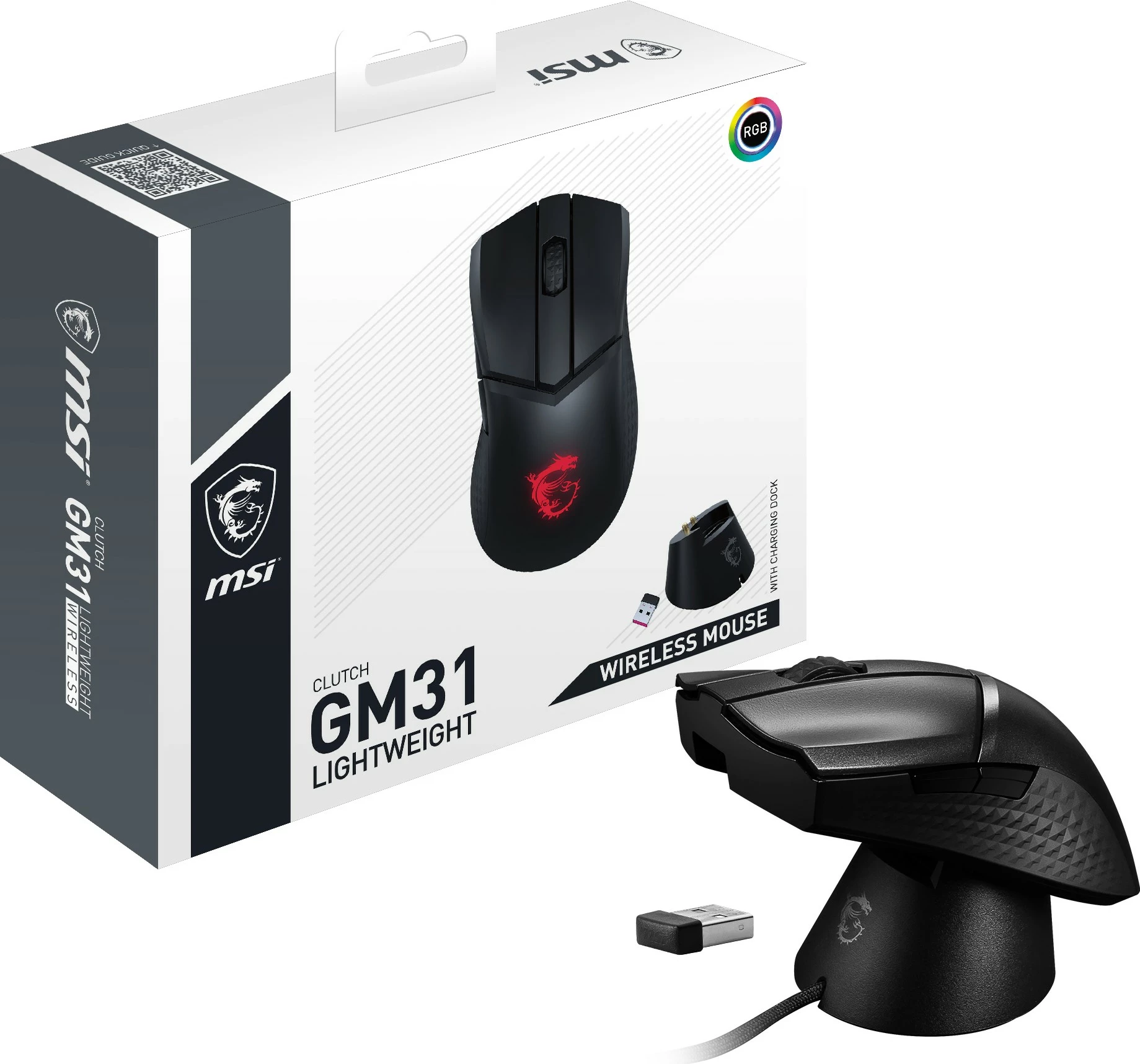 Maus gaming MSI CLUTCH GM31 Lightweight Wireless, 12000 DPI, i zi