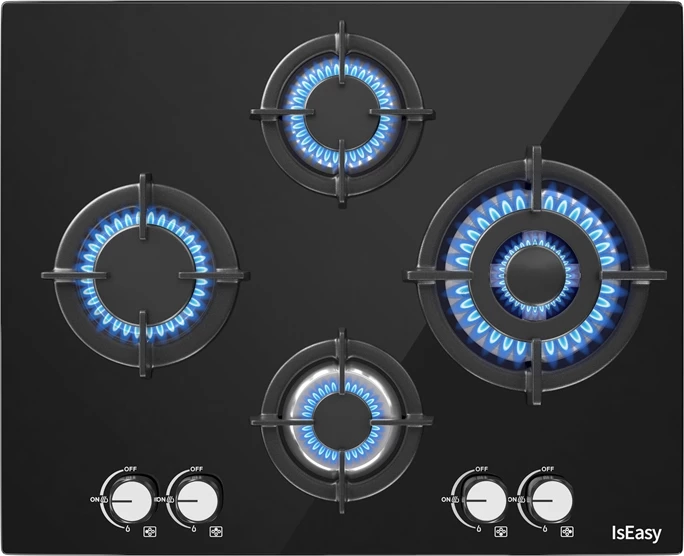 Sobë gazi IsEasy MGBG-654A me panel xhami, 4 djegës, e zezë