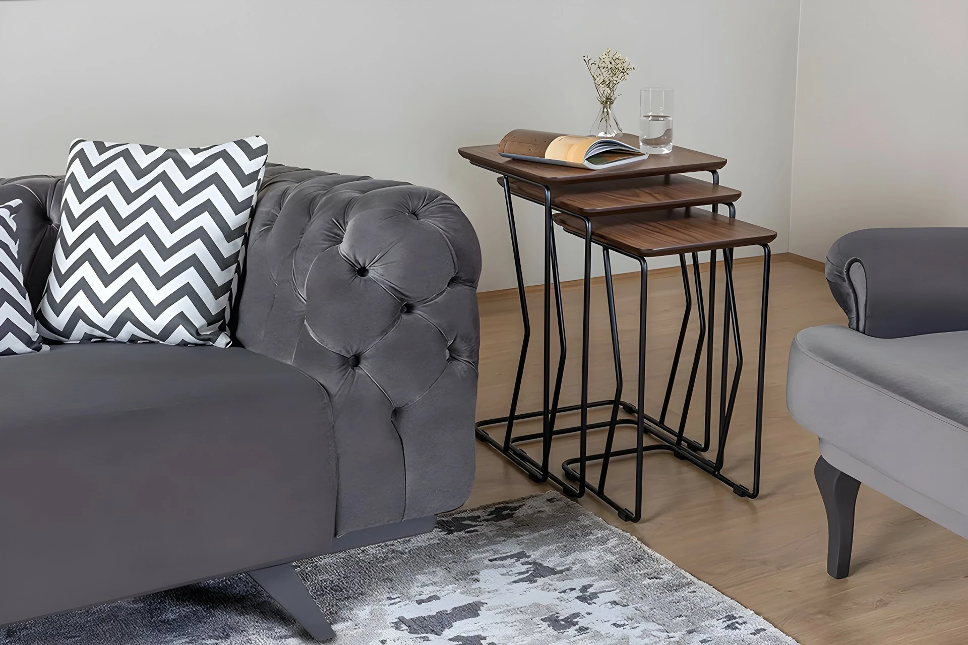 Set tavolinash ndihmëse (3 copë), Skye Decor, ngjyrë arre, Ren