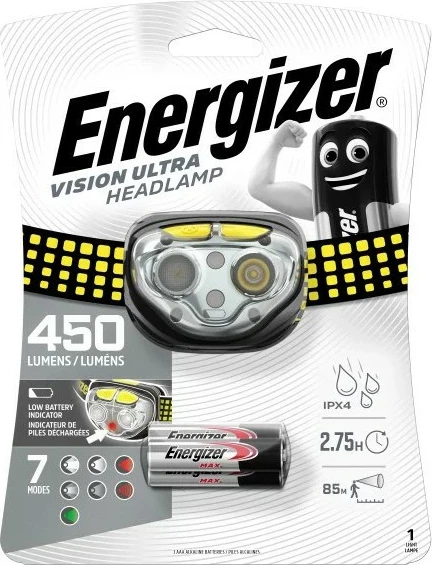 Dritë koke Energizer Vision Ultra, 450 lumens, 50 orë bateri, E zezë/Verdhë