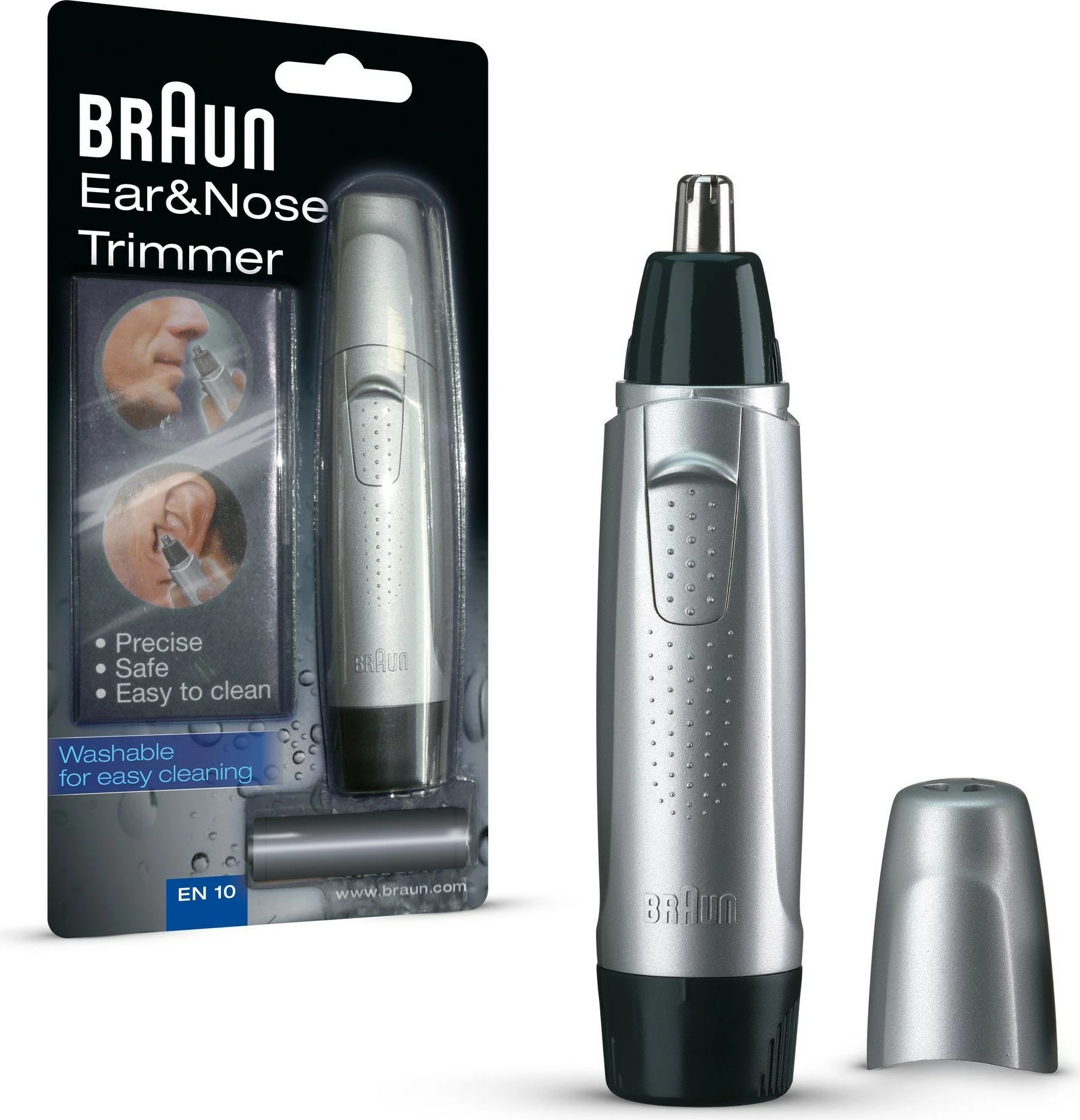 Makinë rroje Braun EN 10, për hundë dhe veshë, inox, pa kabllo, e zezë/gri