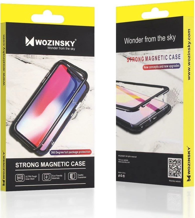Mbështjellës Wozinsky Full Magnetic Case për Samsung Galaxy A72, xham i integruar, zi-transparent