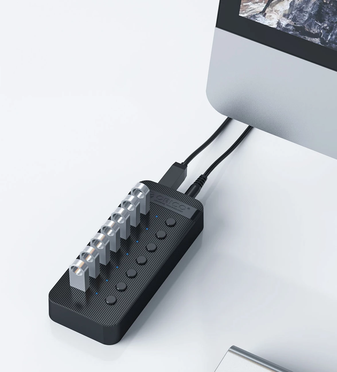 Hub USB Orico CT2U3-13AB, 13x USB-A 3.0 me çelësa, Zi