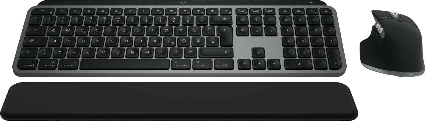 Komplet tastierë dhe maus Logitech MX Keys S për Mac, Pa kabllo, RF Wireless + Bluetooth, Ndërprerës çelësash gërshërë, QWERTZ, LED, Alumini, E zezë