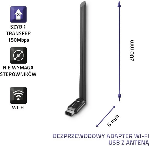 Adapter Wi-Fi USB Qoltec 57001 me antenë të jashtme, i zi