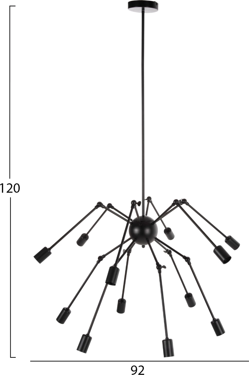 Llambadar tavani 12-drita, FH4167, metal i zi, krahë të artikuluara, Φ92x120Hcm