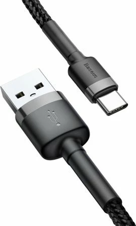 Kabllo USB Baseus Cafule 6953156296343 USB-A në USB-C 3 m USB 2.0, e thurur najlon, zezë/gri