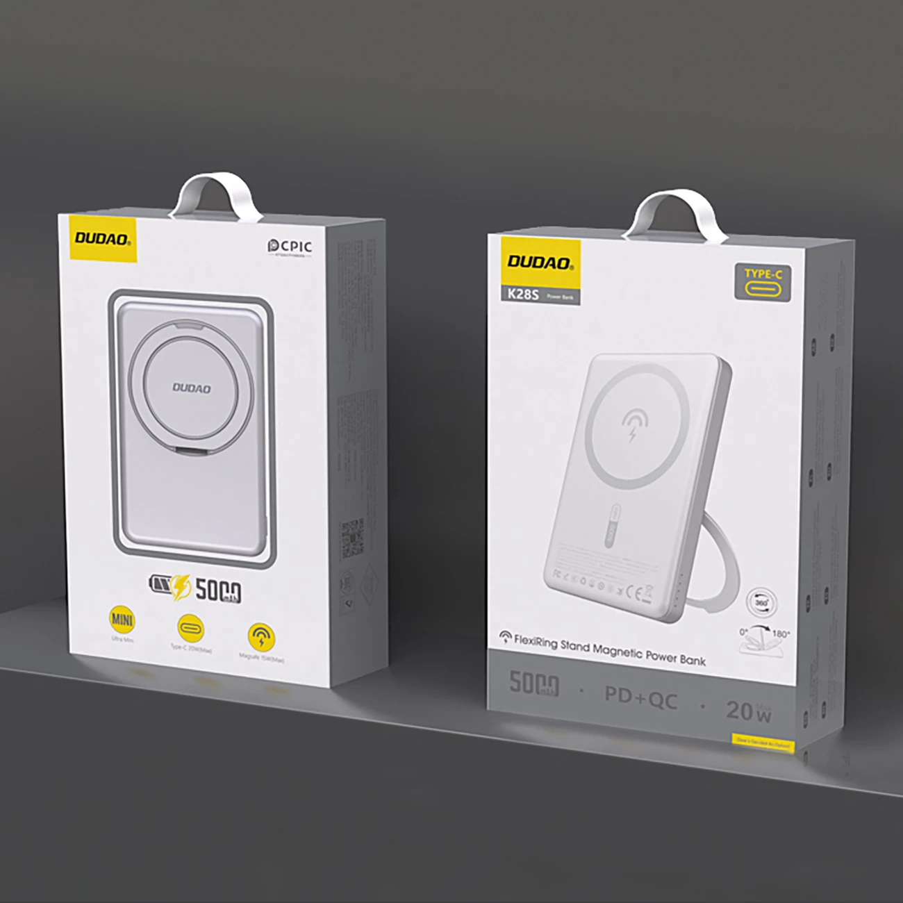 Powerbank Dudao K28, 10000mAh, MagSafe, kasë metalike, Ring Stand, Argjendtë
