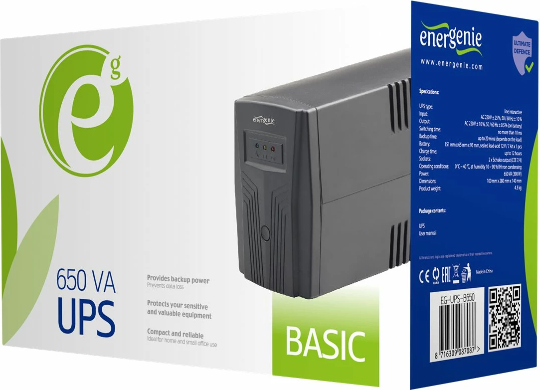 UPS Gembird EG-UPS-B650, 650 VA, 390 W, i zi
