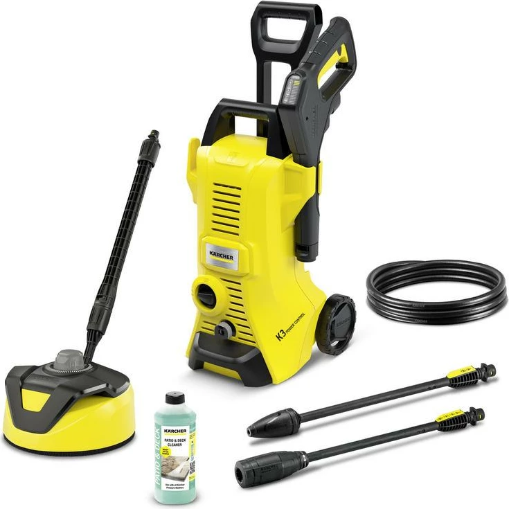 Pastruese me presion të lartë, Kärcher K 3 Power Control Home T5 (1.676-106.0), rezervuar detergjenti i integruar, dorezë teleskopike, zi/verdhe, set T5 + pastrues guri 1 L