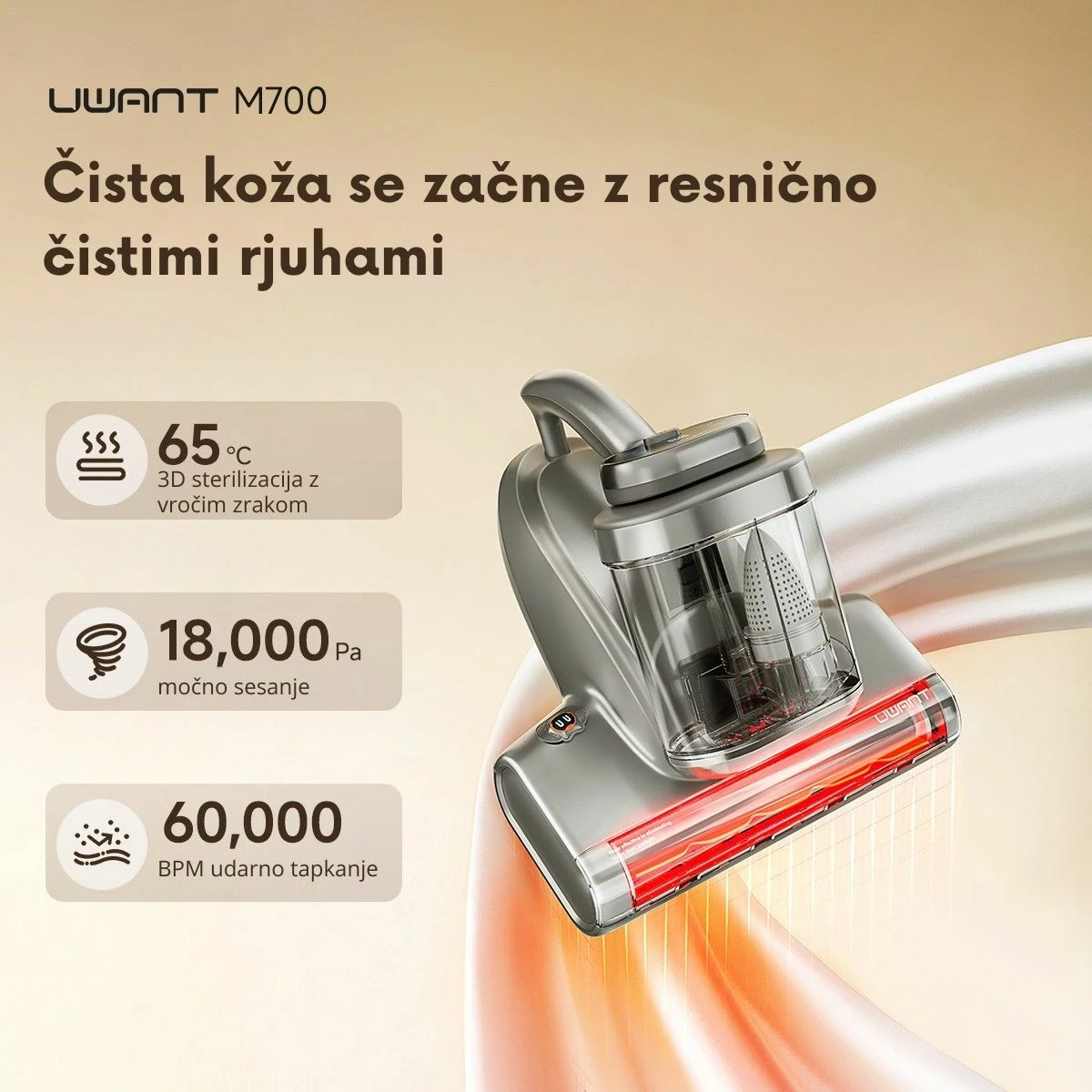 Pastrues marimangash UWANT M700, 18000Pa, 65°C, UVC, ekran LED, gri