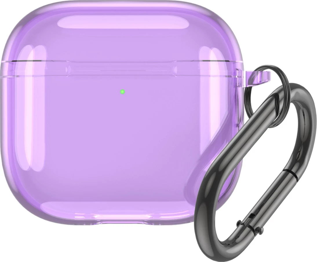 Mbështjellës Hurtel për AirPods 4, transparent me karabiner, vjollcë