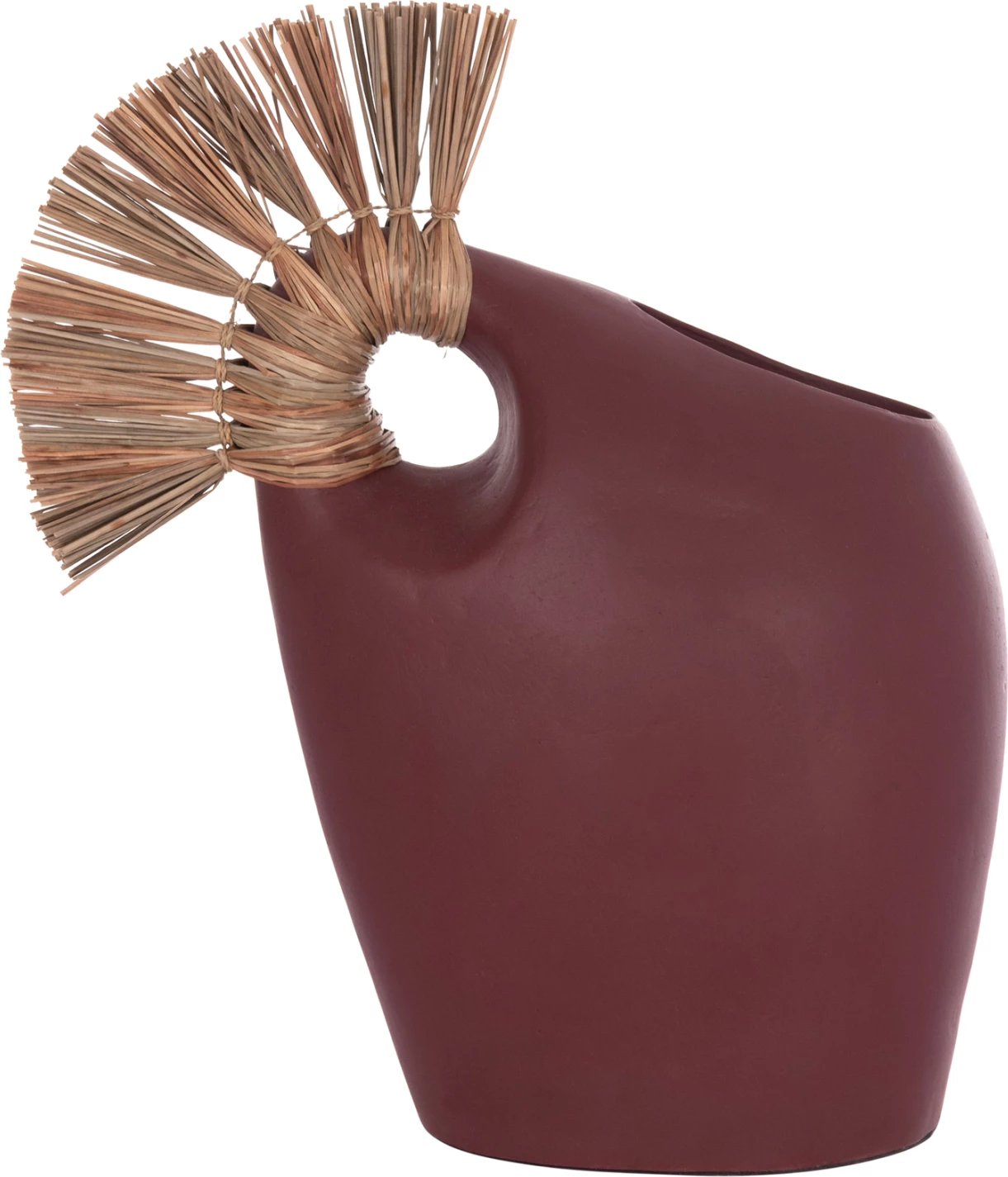 Vazo dekorative tavoline ALICA2, terrakotë, e kuqe maron, me bar të thatë, 44x18x50cm