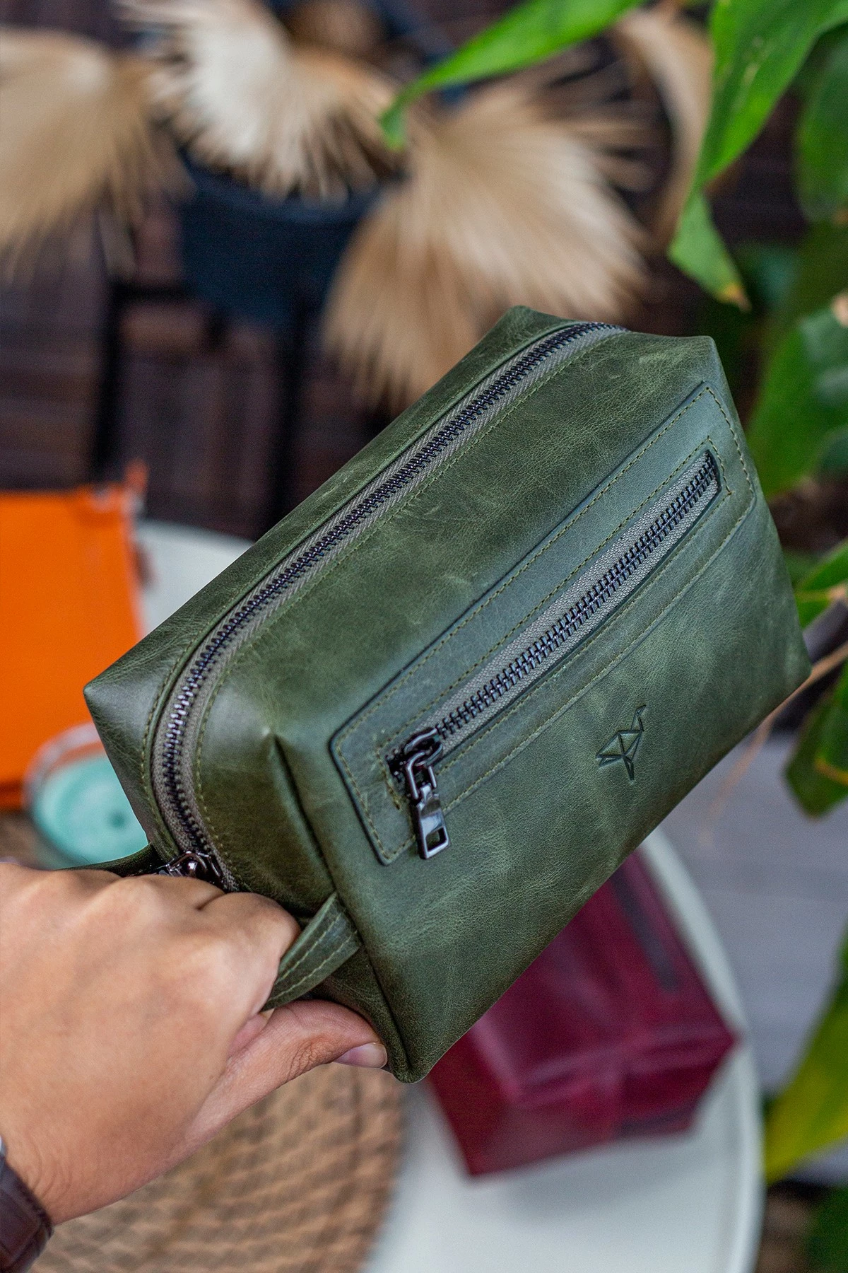 Çantë dore lëkure, ngjyrë e gjelbër, Zoozie Bags Boston Crazy