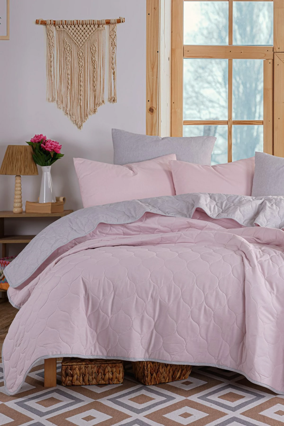 Jorgan i vetëm, ngjyrë pluhur dhe gri, L'essentiel