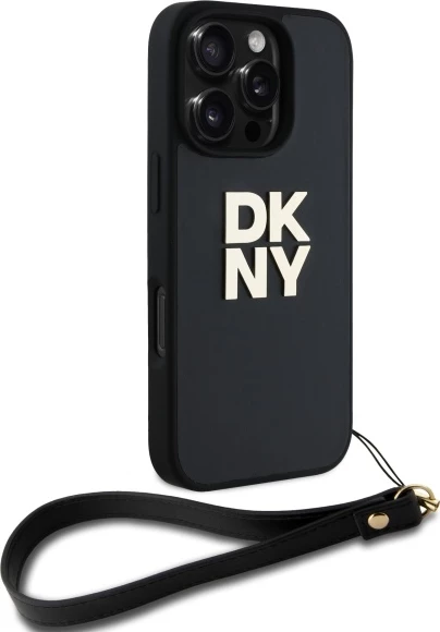 Mbështjellës DKNY Wrist Strap Stock Logo për iPhone 16 Pro Max, i zi