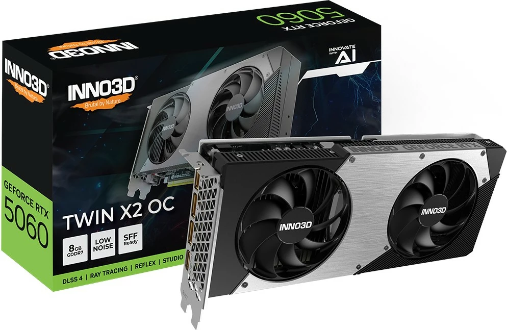 Kartelë grafike Inno3D RTX5060 Twin X2 OC 8GB GDDR7, e zezë/gri
