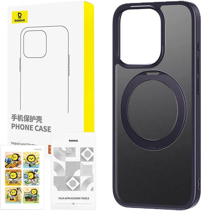 Mbështjellës Baseus SkyRing 360° për iPhone 14 Pro, me xham të fortë dhe set pastrimi, vjollcë