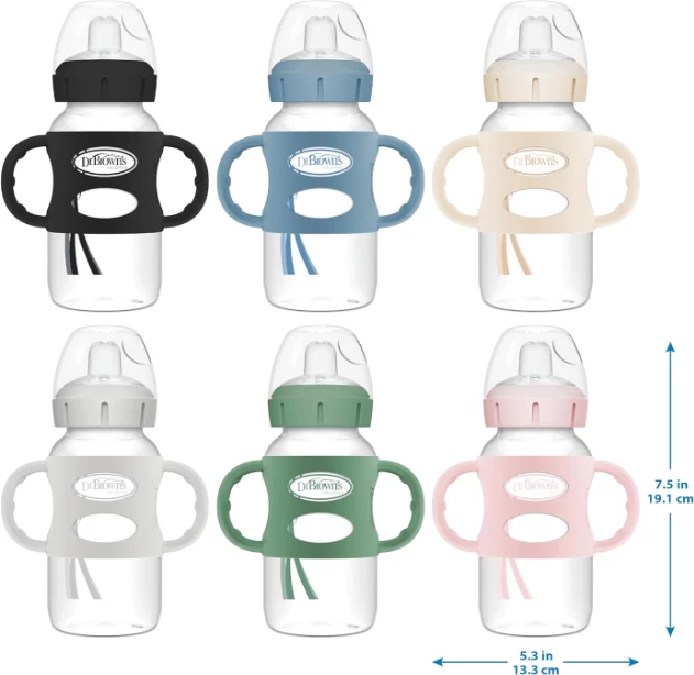 Shishe Dr. Brown’s Milestones, 270ml (9oz) – Grykë e Gjerë, Doreza Silikoni, 6m+, Rozë