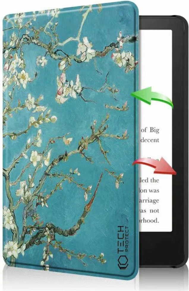 Mbështjellës Tech-Protect SmartCase për Kindle Paperwhite 5/Signature Edition, lule Sakura, kaltër