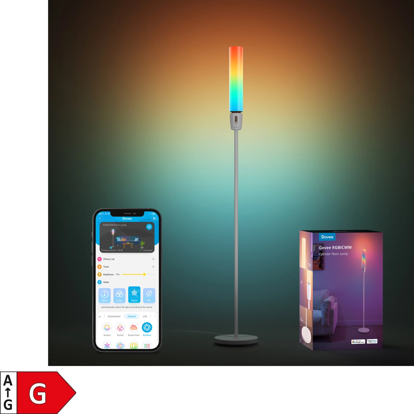 Llambë dyshemeje Govee RGBICWW Cylinder H6078, 140 cm, smart me aplikacion, prizë EU