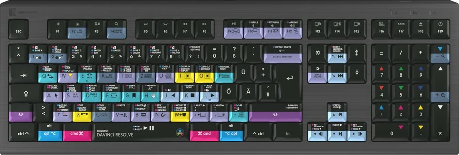 Tastierë LogicKeyboard Astra 2 DaVinci Resolve DE Mac, ndriçim, shumëngjyrëshe