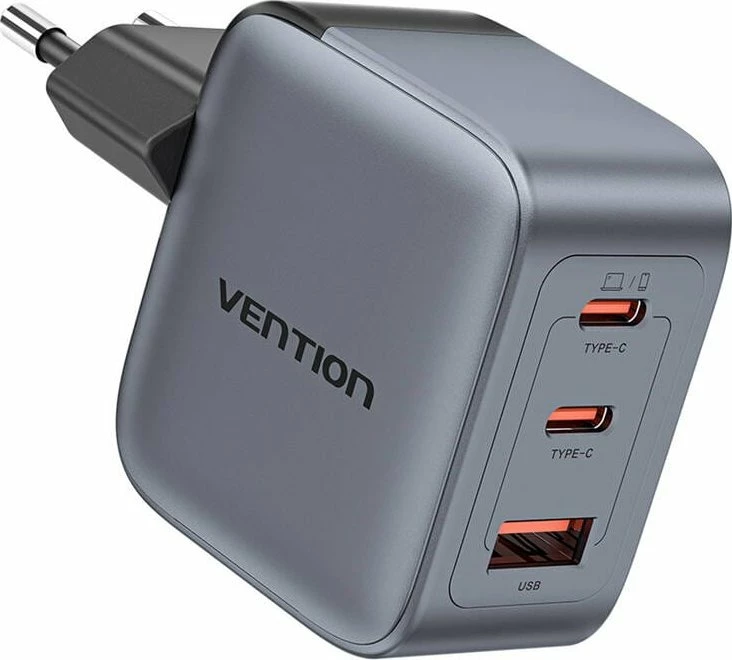Karikues Vention GaN FEXH0-EU 70W me 2x USB-C + 1x USB-A, gri