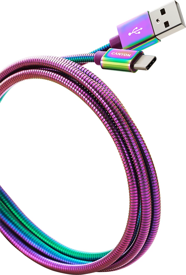 Kabl USB CANYON UC-7 A në C, 1.2 m, USB 2.0, 2.4A, Oil Slick