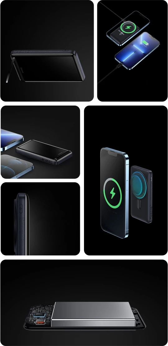 Powerbank Baseus Magnetic Bracket PPCX000203, 10000mAh, MagSafe, 20W, me kabllo USB-C 0.5m, Kaltër e errët