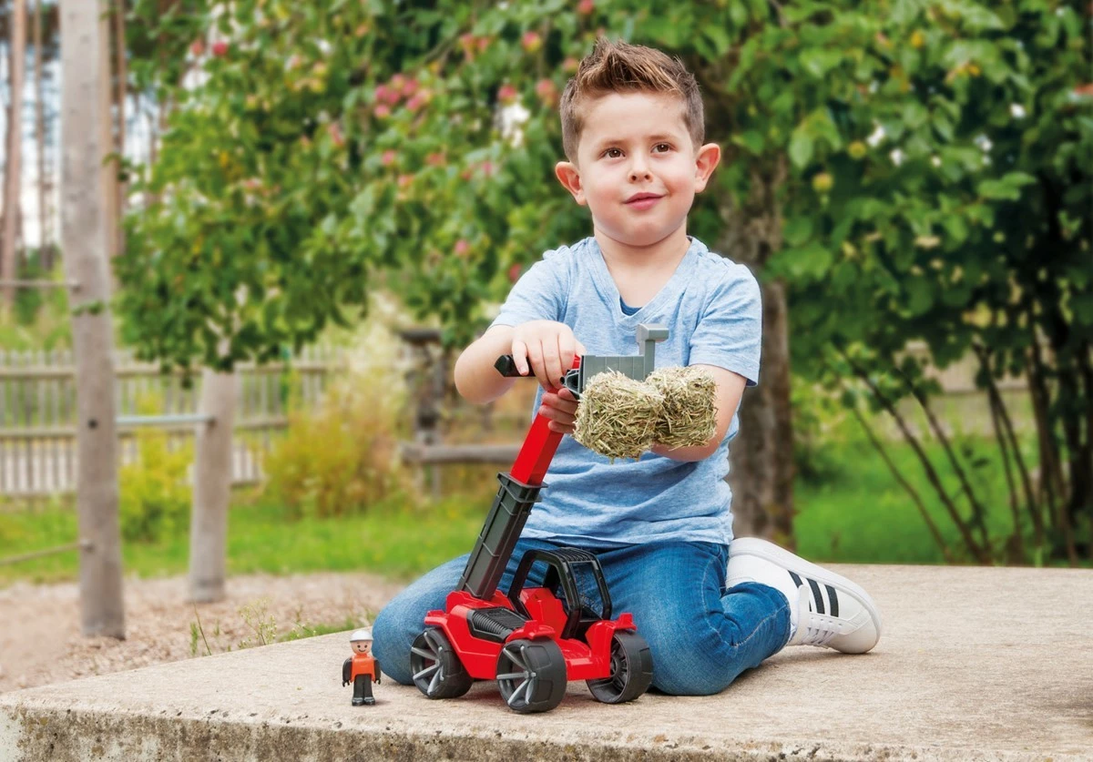 Lodër ngarkues teleskopik Lena Truxx2, plastikë, me figurë, zi/kuqe/argjendtë