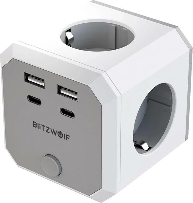 Kasë BlitzWolf BW-EC2 8-në-1, 4xAC, 2xUSB-A, 2xUSB-C, e bardhë