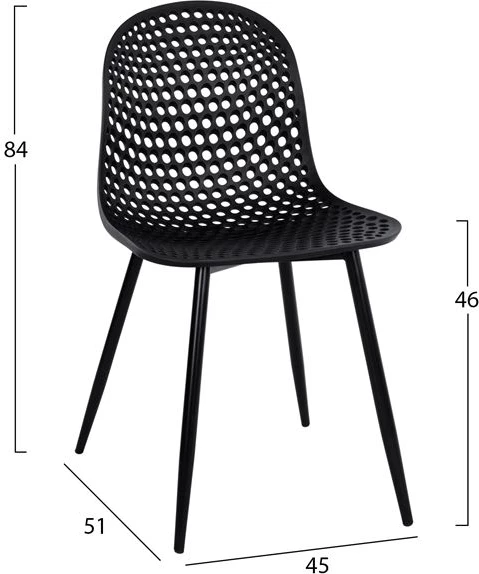 Karrige polipropileni Milana FH8512.02 e zezë me këmbë metalike 45x51x84 cm, set prej 4 copë