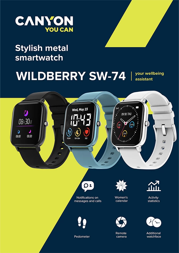 Smartwatch CANYON Wildberry SW-74 1.3\" TFT Full Touch IP67, e zezë