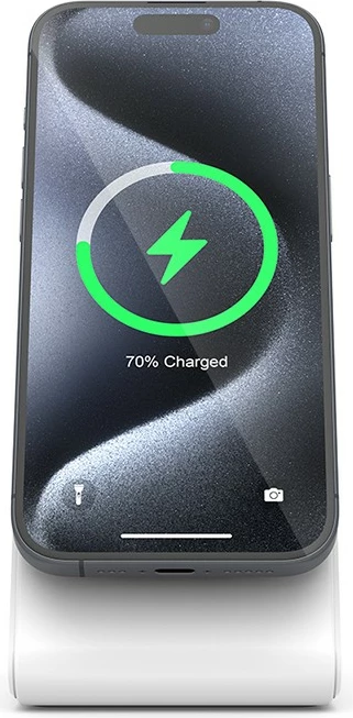 Karikues wireless 2-në-1 CRONG MagSpot Stand me MagSafe, për iPhone dhe AirPods, 15W, Bardhë