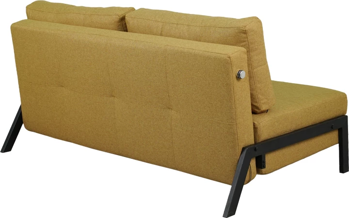 Krevat-sofá dyvendësh Fancy, material tekstili, ngjyrë e verdhë, këmbë të zeza, 150x92x77cm