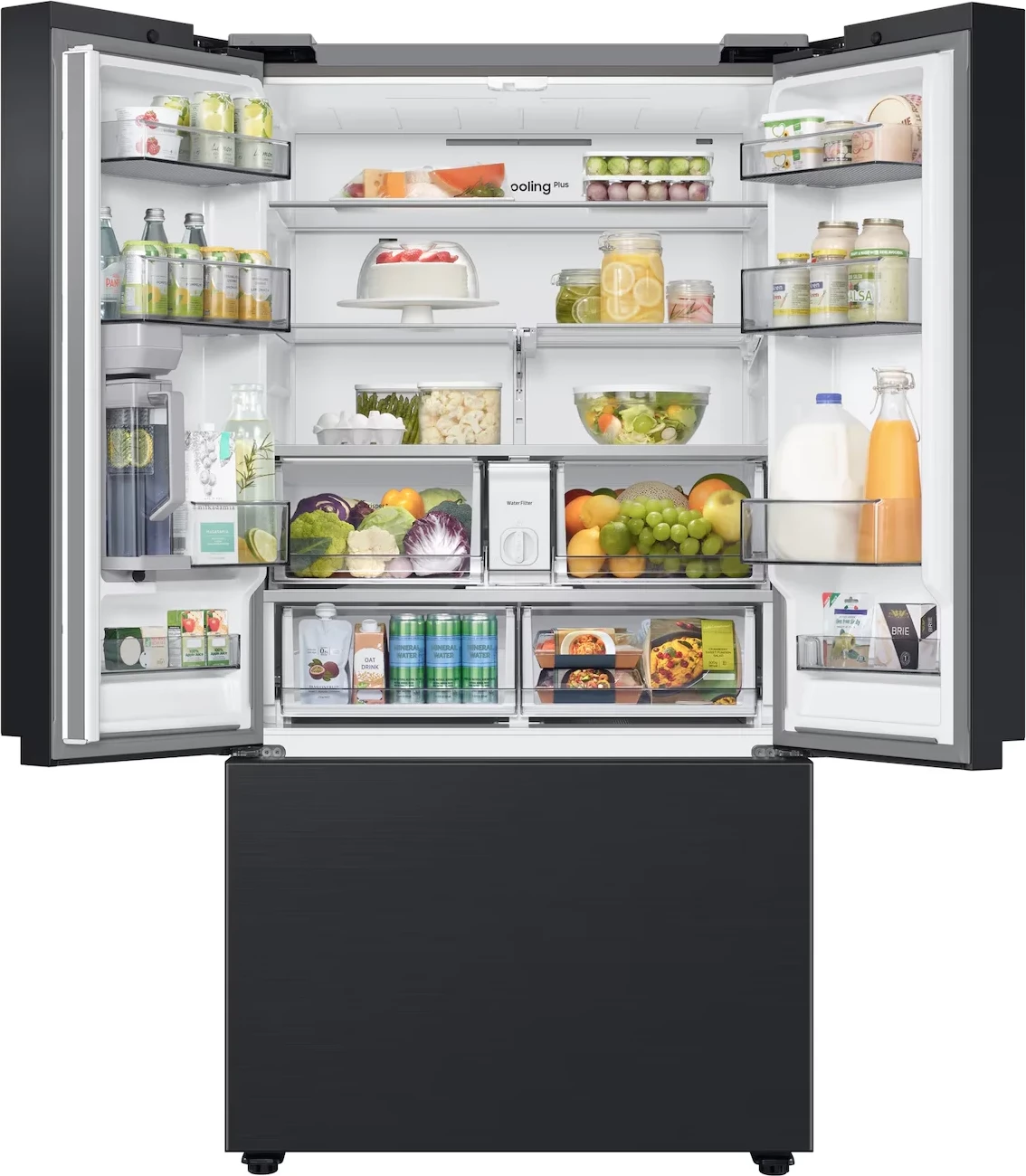 Frigorifer French Door, Samsung, RF24BB620EB1EO, Twin Cooling Plus No Frost me shpërndarës uji pa tuba, kompresor Digital Inverter, i zi