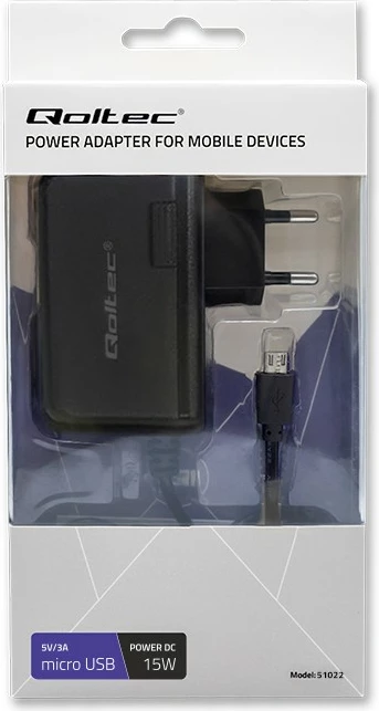 Karikues Qoltec 15W, 5V 3A, me micro USB, i zi
