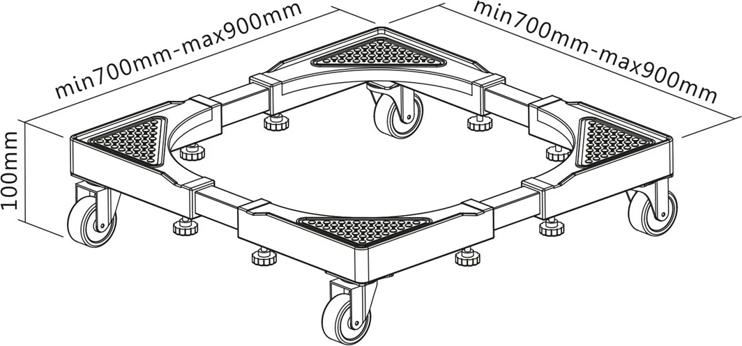 Mbajtës universal me rrota Maclean MC-119 për lavatriçe, frigoriferë, pjatalarëse, 700-900mm, deri 200kg, i zi