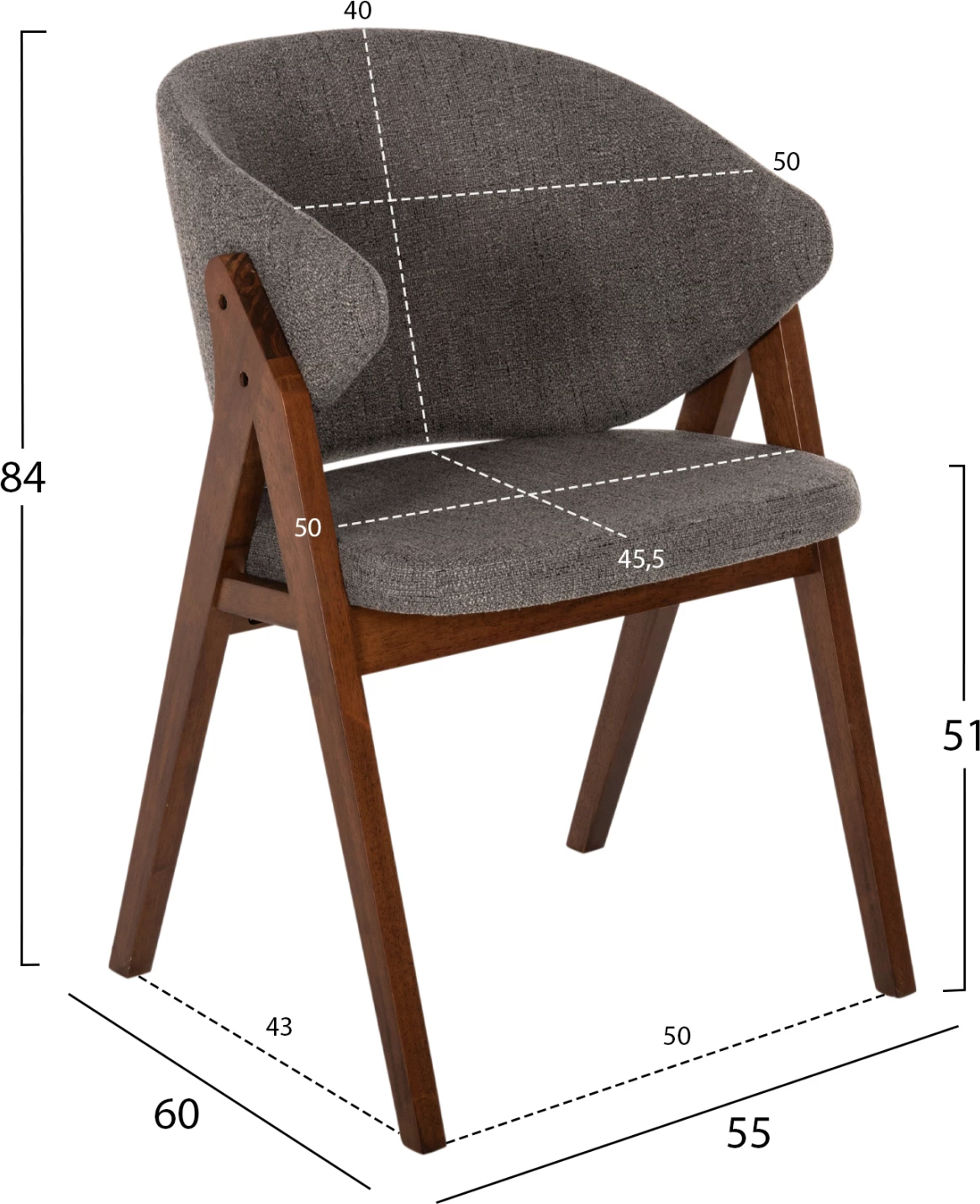 Karrige për ngrënie HANA FH9746.02 dru gome ngjyrë arre-stof ngjyrë gri 55x60x84H cm., set prej 2 copë